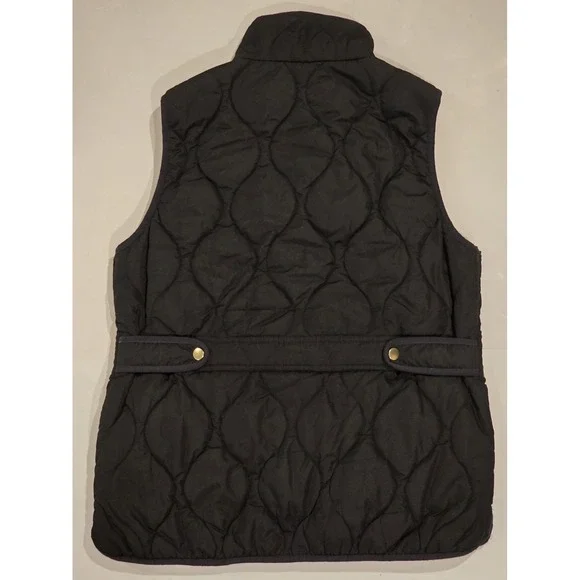 J. Crew Signature Puffer Vest Women's Medium Black Quilted Snap Pockets - Picture 2 of 9